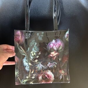 Ted Baker Small Icon Tote Bag Dark Floral Botanical Print PVC 9.5x9.5 London